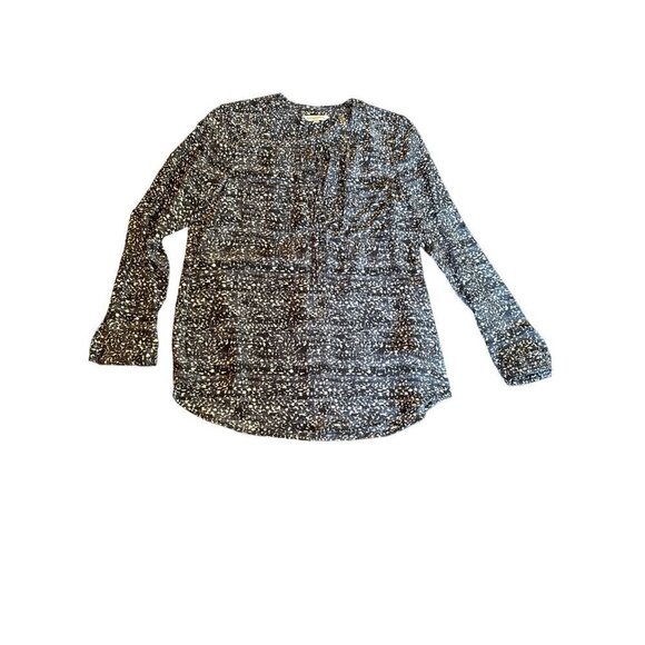 Rebecca Taylor Black Grey 100% Silk V Neck Popover Blouse Size 2 - Picture 1 of 7